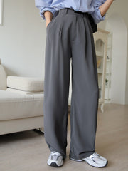 Dark Grey Fold Pleated Slant Pocket Pants