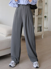 Dark Grey Fold Pleated Slant Pocket Pants