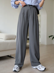 Dark Grey Fold Pleated Slant Pocket Pants