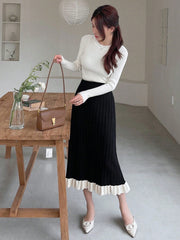 OME Two Tone Ruffle Hem Knit Skirt