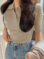 Parien Knitted Polo Collar Sweater With Short Sleeves